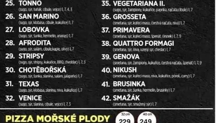Pizza Sassi -  Menu - Krále Jana 511