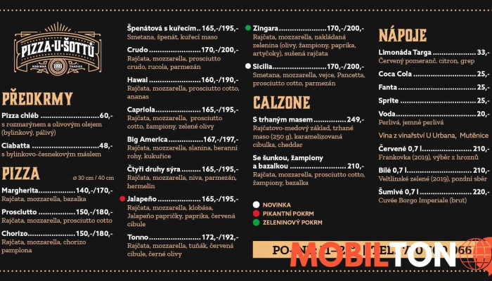 Pizza U Sottu Menu - Mostecké Předměstí