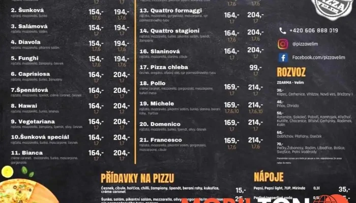 Pizza Velim -  Menu - Ve Dvoře 14