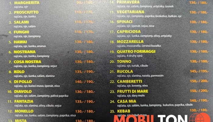 Pizzeria Casa Mia Zelenice Menu - Želenická 1527/20
