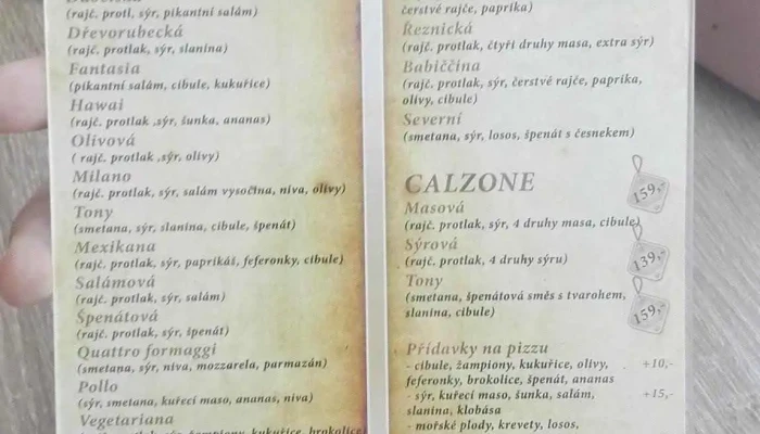 Pizzeria Fantasia -  Menu - Město