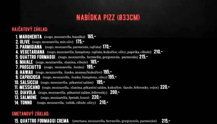 Pizzeria Kapri -  Menu - Palackého 107