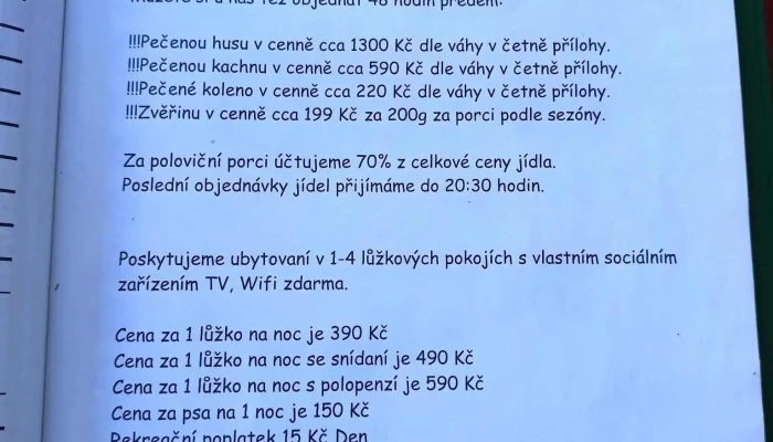 Restaurace A Hotel U Simaka Menu - Radostín