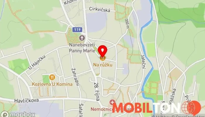 mapa Restaurace a penzion Na Růžku Restaurace v Novoměstské nám. 230