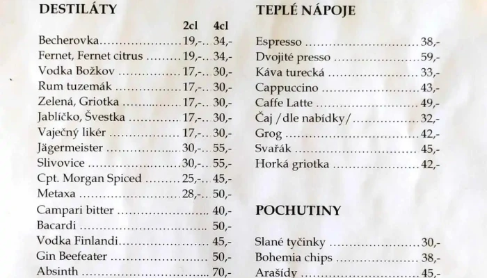 Restaurace A Penzion Pyselka Menu - Vysoká Lhota