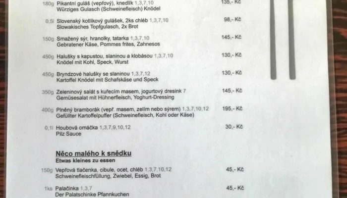 Restaurace A Penzion Schellberger -  Menu - Dolní Podluží