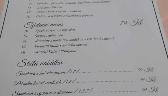 Restaurace Club -  Menu - Luční 764