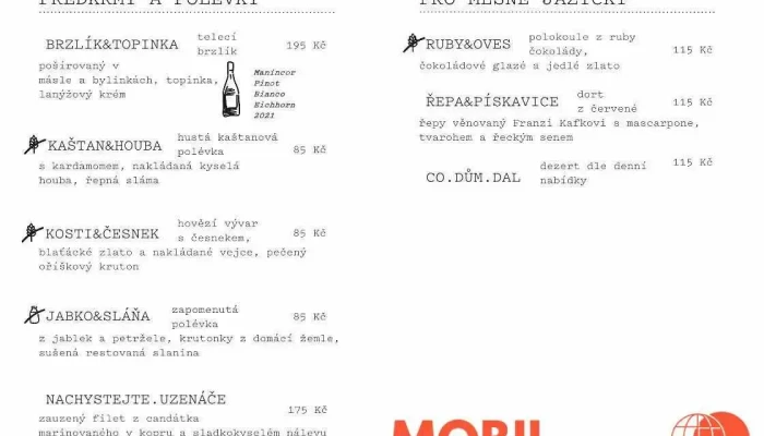 Restaurace Franze Kafky -  Menu - Dr. Richtra 234/6