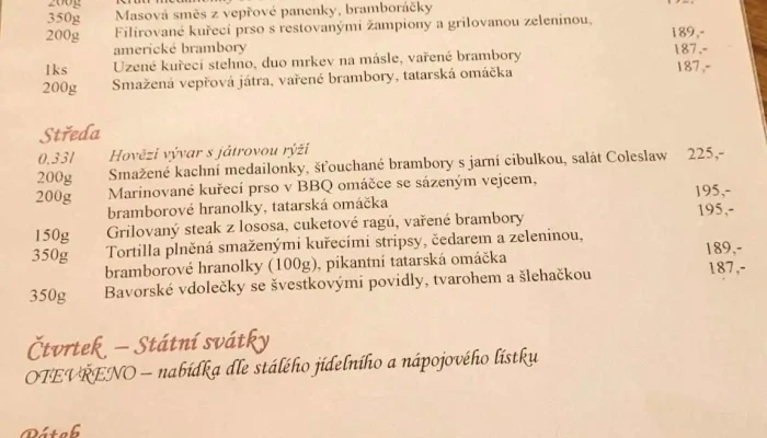 Restaurace Guesto -  Menu - Křížová