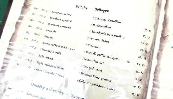Restaurace Hotel Ron -  Menu - Mikulášovice