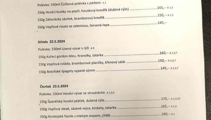 Restaurace Kadecko Libice Menu - Husova 35