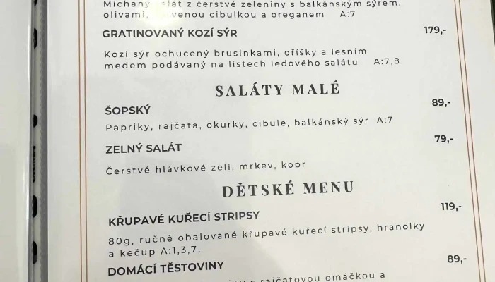 Restaurace Kozlovka -  Menu - Masarykova 93
