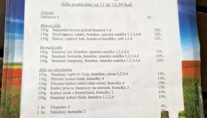 Restaurace Modra Hvezda Menu - Husovo Nám. 61