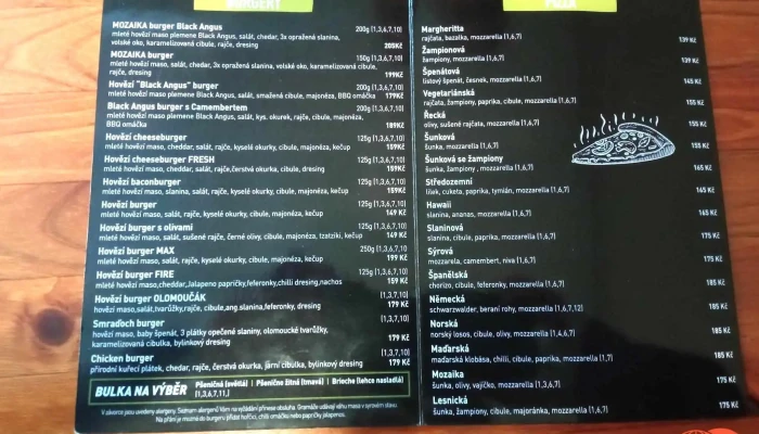 Restaurace Mozaika -  Menu - Uherské Hradiště