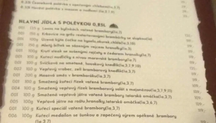 Restaurace Na Hradbach Menu - Benešova 1251