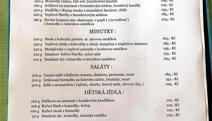 Restaurace Na Kovarne Menu - Mrákotín