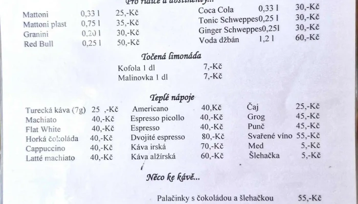 Restaurace Na Krizovatce Menu - Kovářov