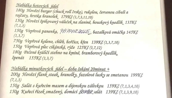Restaurace Na Mlikarne Menu - Blanická 816