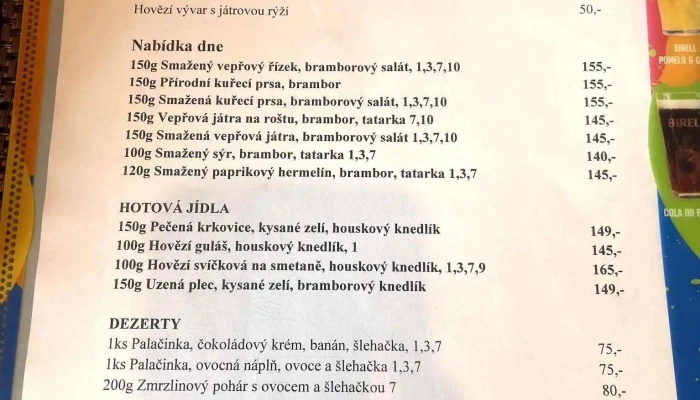 Restaurace Na Podoli Menu - Na Podolí 305