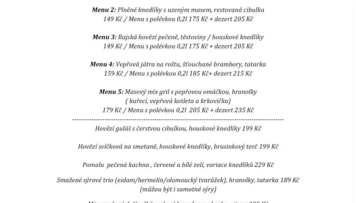 Restaurace Na Stare Horelice Menu - Masarykova 563