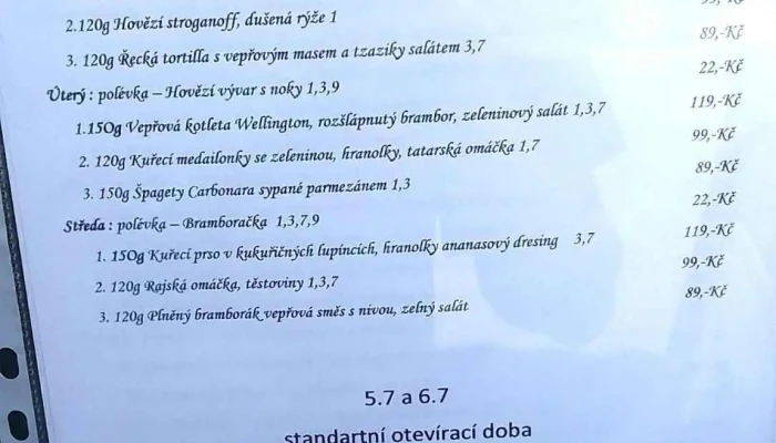 Restaurace Na Stare Poste Menu - Tylova 53