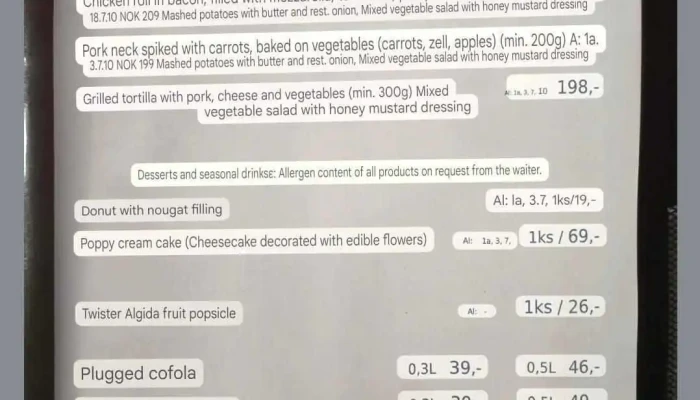 Restaurace Na Venkove Menu - Kamenice