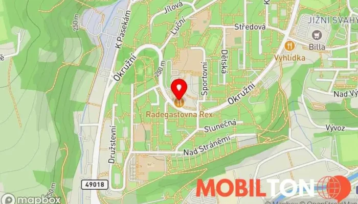 mapa Restaurace Radegastovna Rex Restaurace, Pivní zahrádka, Pivní výčep, Rozvoz jídla v Okružní 4701