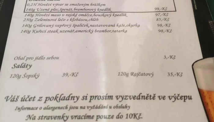Restaurace Sokol -  Menu - Masarykova 16