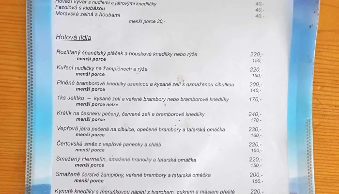 Restaurace Spartak -  Menu - 50, Erbenova 2651