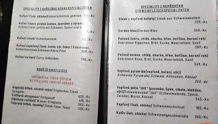 Restaurace U Bileho Jaka Menu - Čp 92