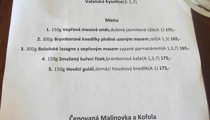 Restaurace U Martinku Menu - Jablůnka