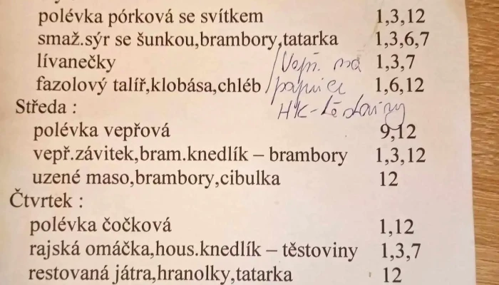 Restaurace U Panskych   Ubytovaci Pokoje Menu - Hamry 1600