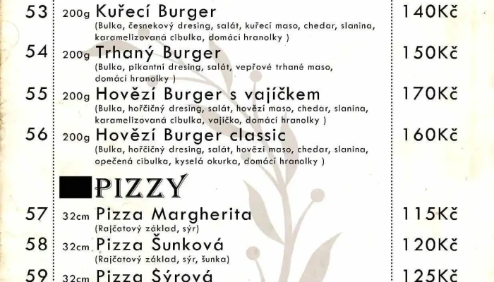 Restaurace U Radnice -  Menu - Pivovarská 575