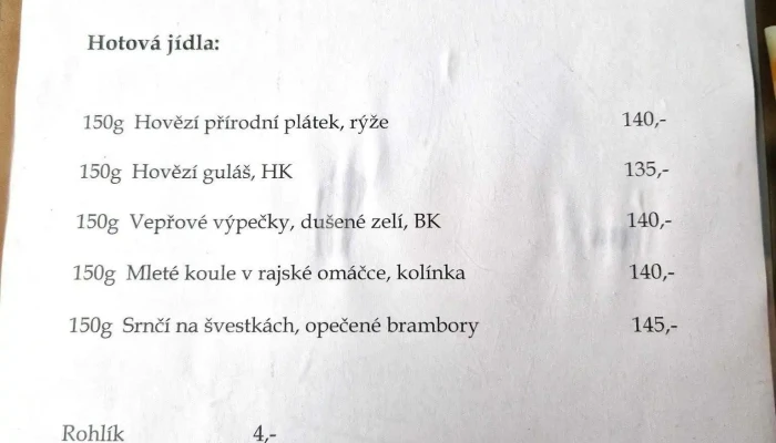 Restaurace U Suchanku Menu - Tyršova 218