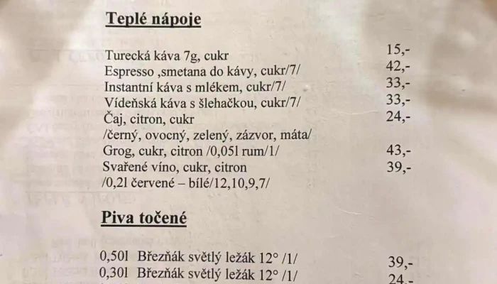 Restaurace U Vaclava Menu - Unčín
