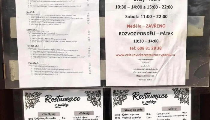 Restaurace V Parku -  Menu - Sady 17. Listopadu 1380