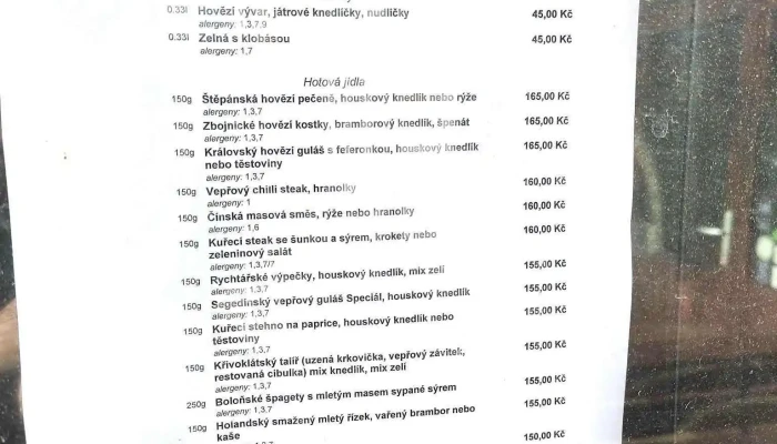 Restaurace Velka Dobra Menu - Karlovarská 315