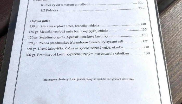 Restaurace Wilson -  Menu - Czech Republic