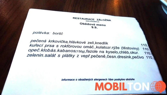 Restaurace Zalozna Menu - Nám. Mezi Šenky 123