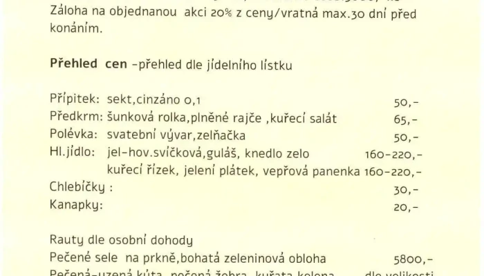 Restaurace Zamecek Dvojhradi   Obora Mstisov Menu - Mstišov