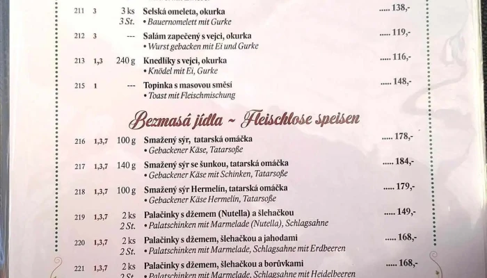 Restaurant U Karlu Menu - Vojtěcha Kováře 264