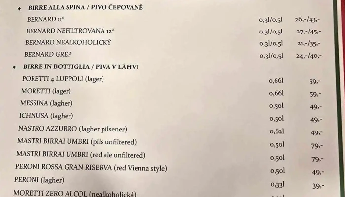 Ristorante Pizzeria Felicita Menu - Bílovice