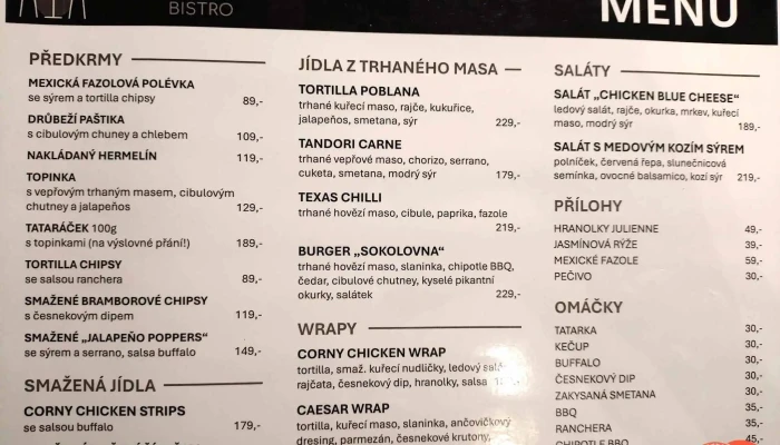Sokolovna Bistro -  Menu - Tyršovo Nám. 480
