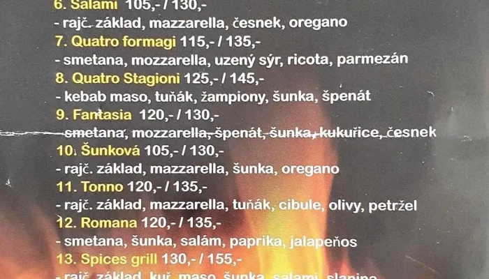 Spices Grill -  Menu - Nám. Arnošta Z Pardubic 14