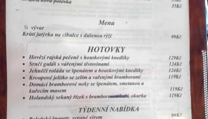 Tankovka Astra -  Menu - Nová Kolonie 1550