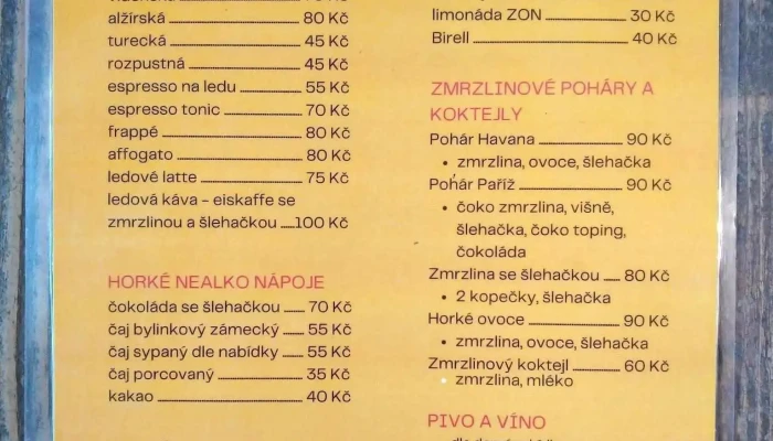 Treninkova Kavarna Splneny Sen Menu - Nám. Míru 1