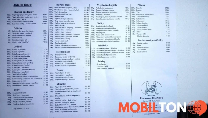 U Marty -  Menu - Bystřice
