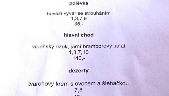 U Pondeliku Menu - Bystřany-teplice 1