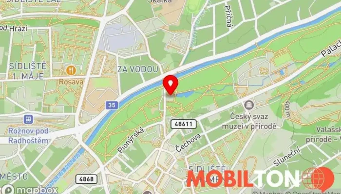 mapa Včelín Restaurace v Brána do Městského parku, Bezručova 206