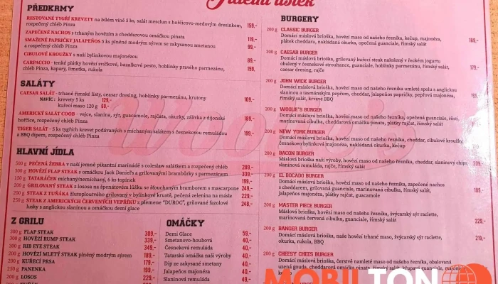 Woolies Restaurant Menu - Na Valích 387